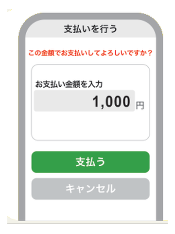 金額確認と支払う画面